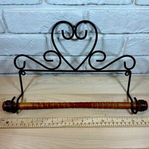 Folk Art Wrought Iron Hearts Paper Towel Holder with Wood Dowel
